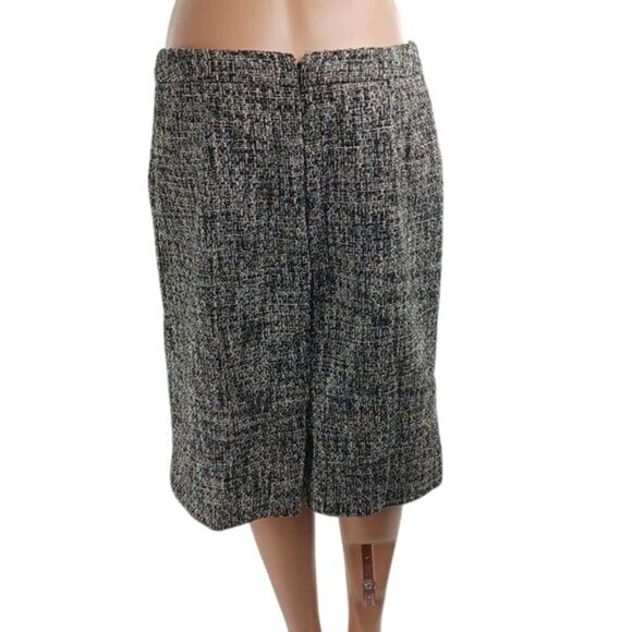 J. Crew Skirt Tweed Black White Knit Straight Knee Length Cotton Size 10 - Picture 5 of 6